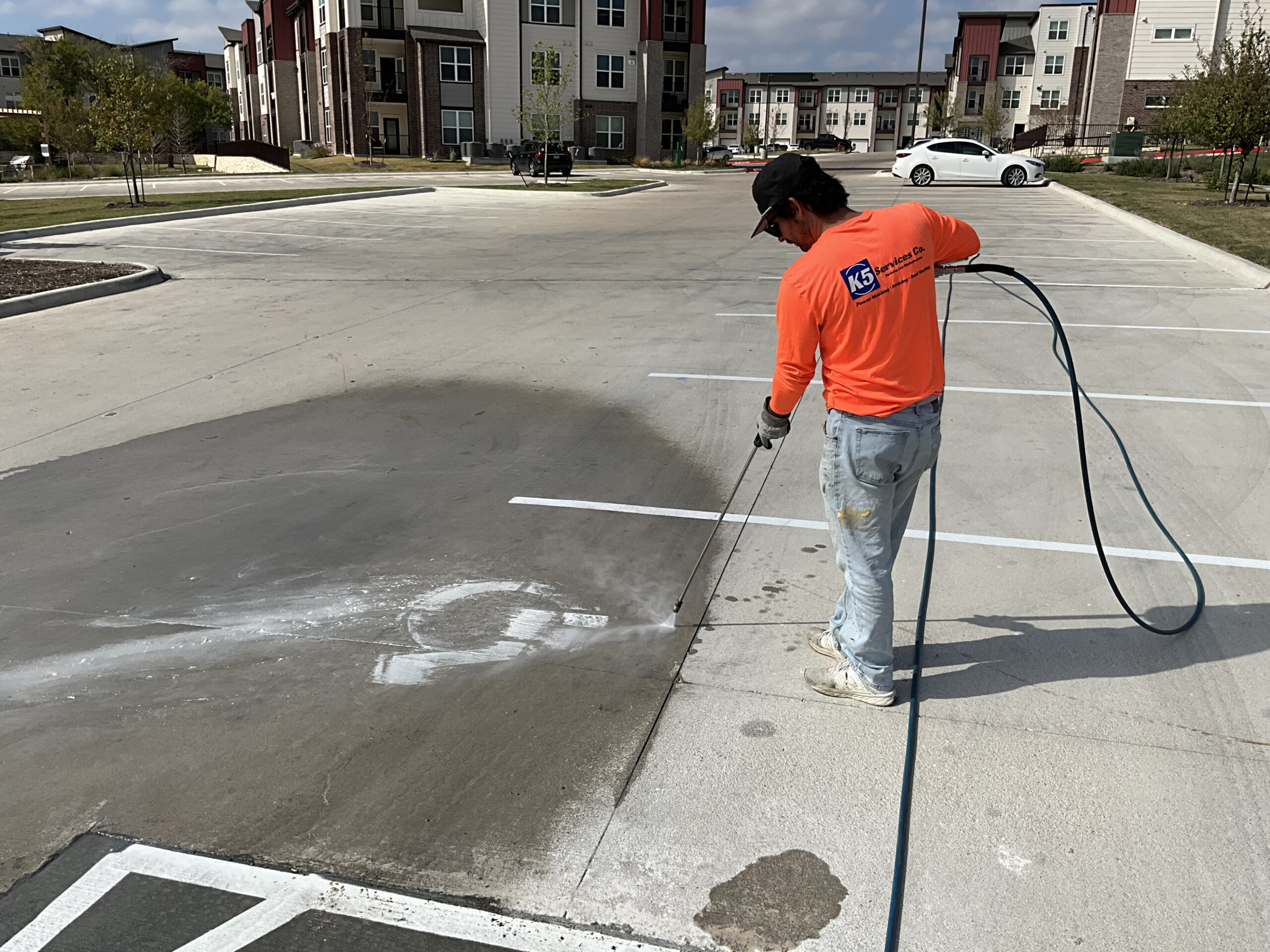 Paint stripping paint removal for parking lots, parking garages and warehouses