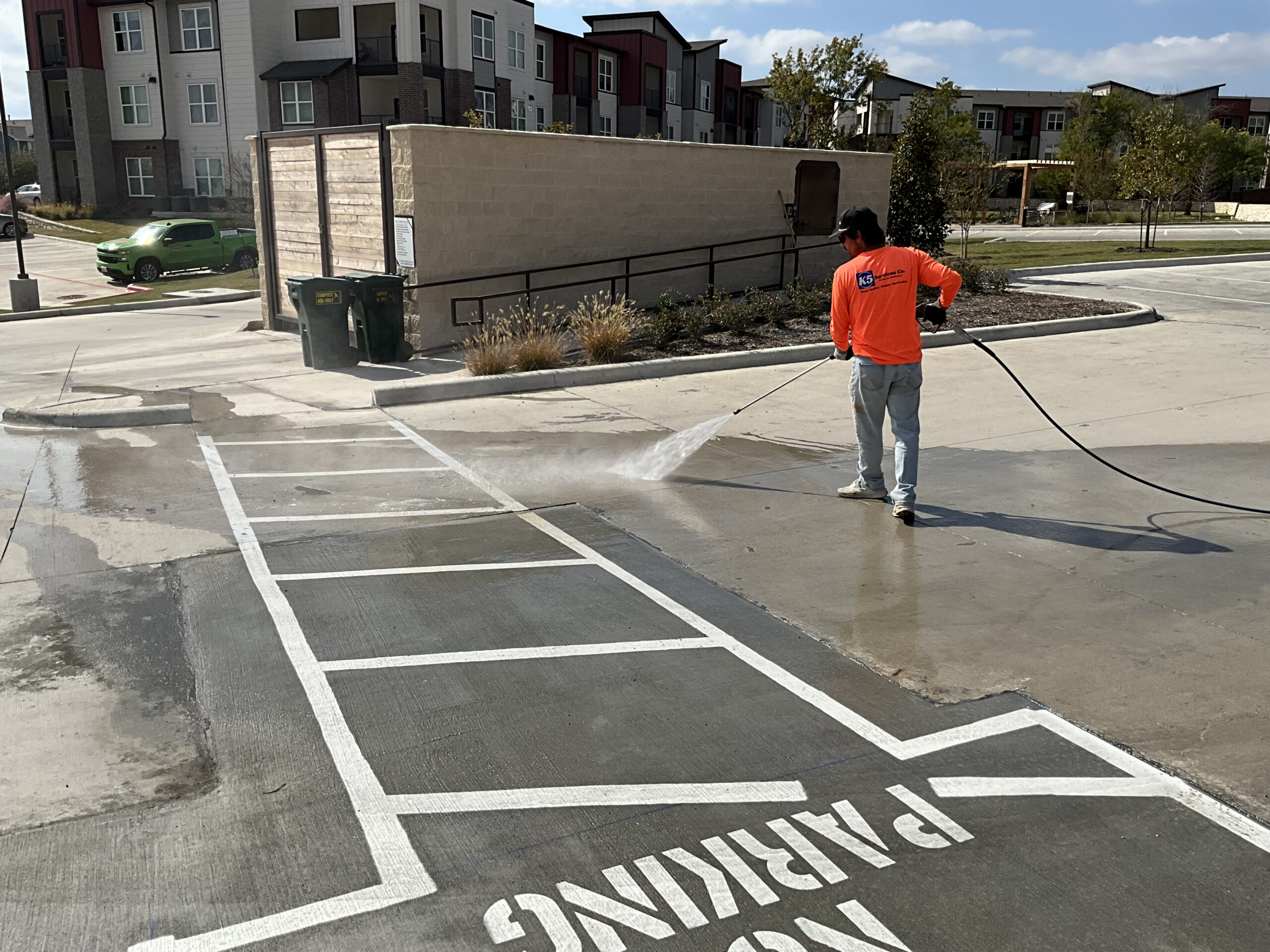 Power washing parking lots K5 Services Co